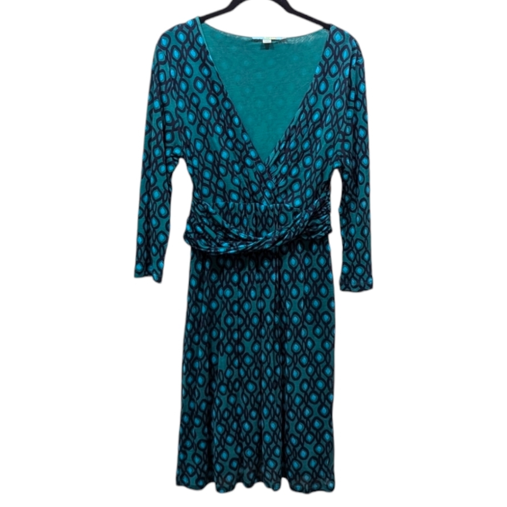 Boden Chelsea Faux Wrap Green Geometric Print Faux Wrap Dress (6L)